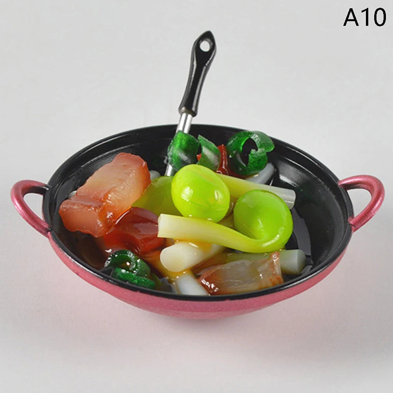 ▶1PCS Dollhouse Mini Metal Cooking Pot with Food Simulation Kitchen Utensils Model Doll House Decoration Miniature DIY Accessori Zpaxo A10