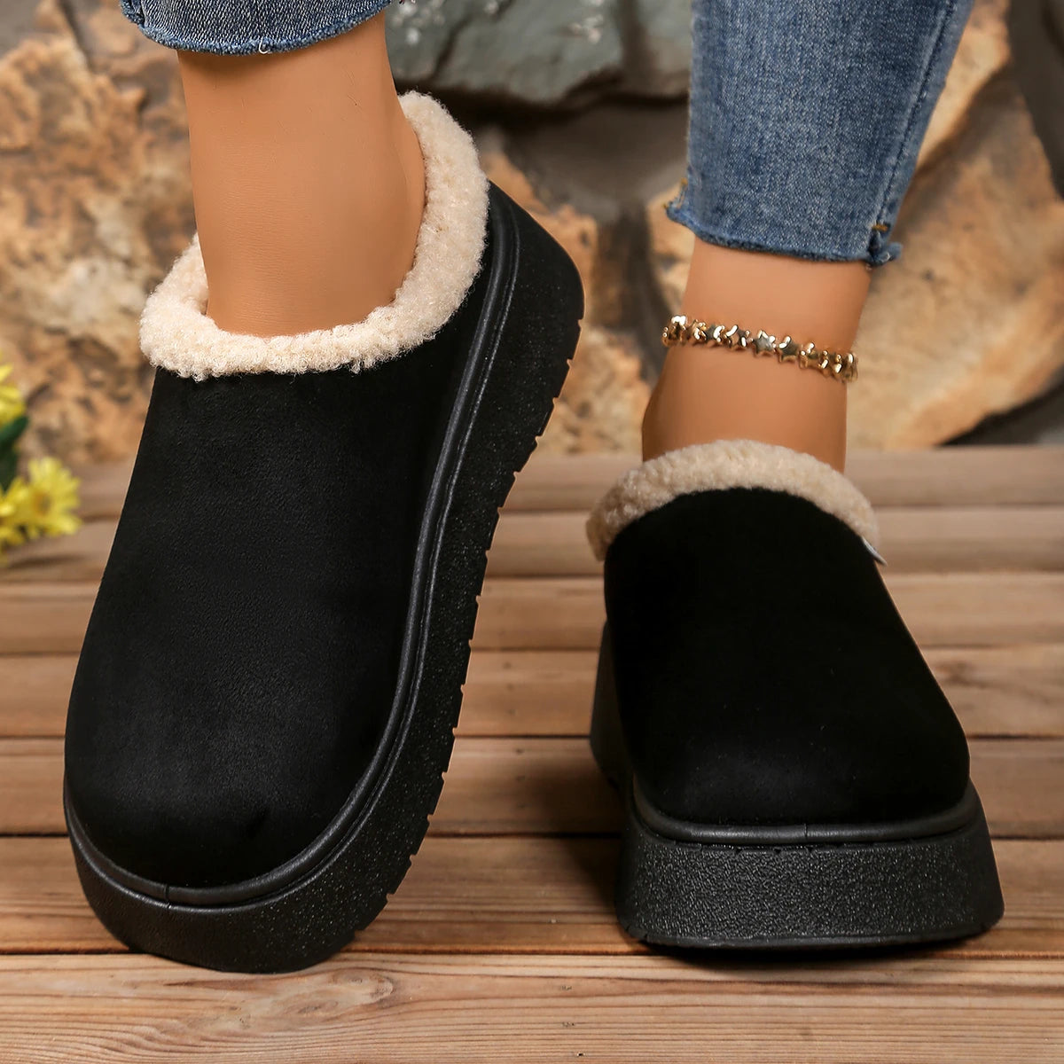 Women Snow Boots 2025 New Round Toe Slip on Soft Warm Shoes Women Winter Solid Color Platform Ankle Boots Woman Zapatos De Mujer Zpaxo