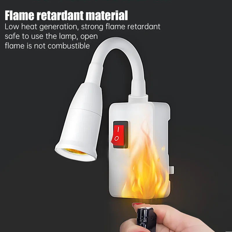 Stainless Steel E27 Lamp Base Adjustable Flexible Bend Switch EU US
