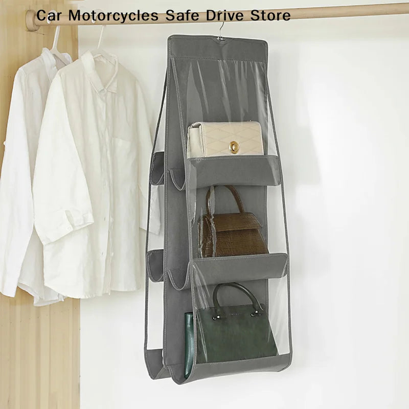 Black Gray Handbag Hanging Organizer 6 8 Pockets Foldable Oxford