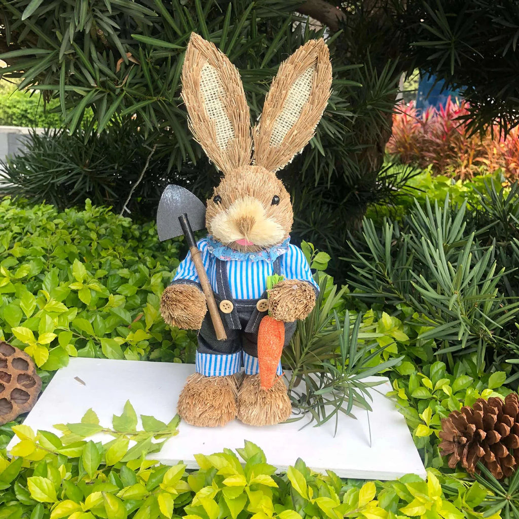 Straw Easter Bunny Statue – 13.78" Standing Rabbit Figurine Easter Bunny Figurine Zpaxo