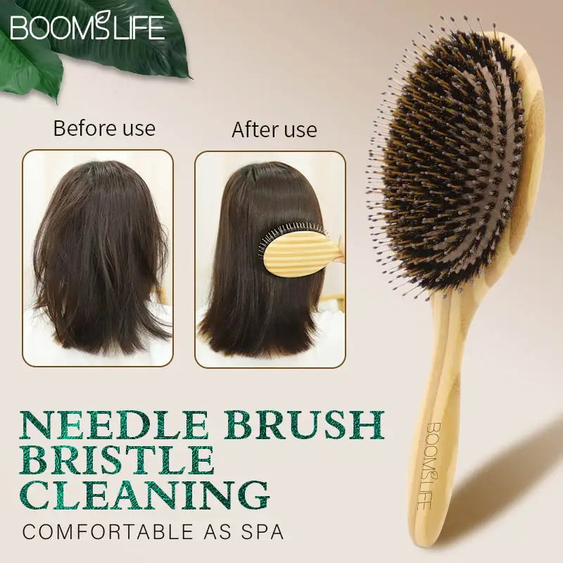 Soft Boar Bristle Hair Brush and Comb For hair Bamboo Hair Brush Massage Hair Combs for Women Hair Beauty Care Salon Tools Zpaxo