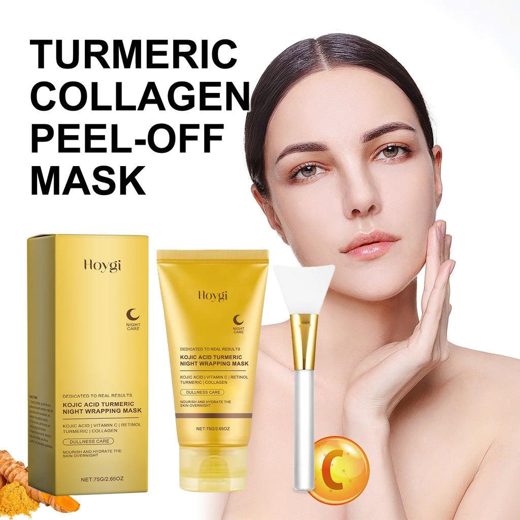 Hoygi Turmeric Collagen Peel Off Face Mask for Deep Cleansing Tightening Skin Hydration Softens Texture with Applicator Tool 75g Zpaxo