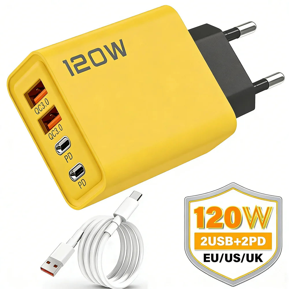 120W 4-Port USB-C PD Fast Charger – Multi-Device Adapter USB-C Fast Charger Zpaxo