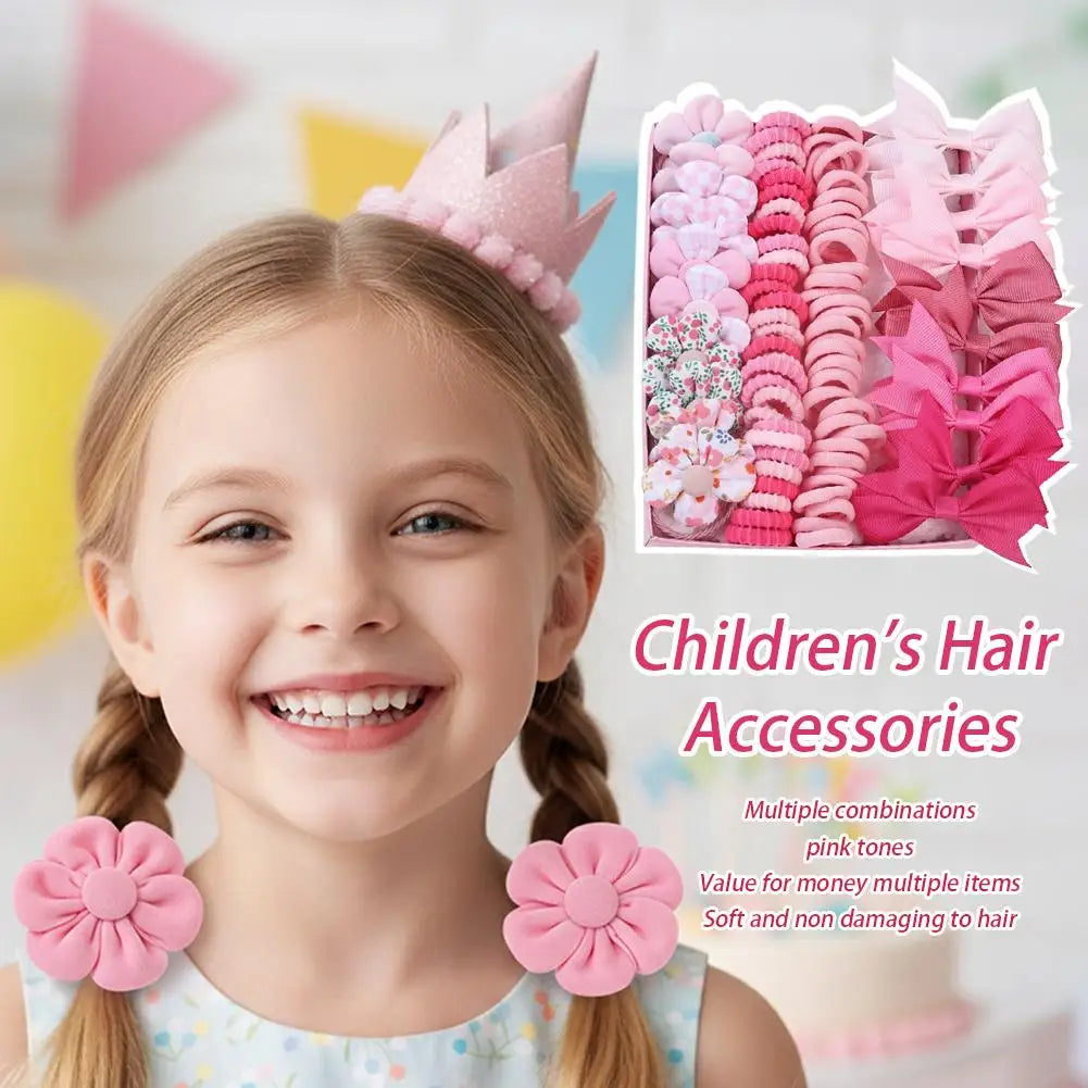 Girls Pink Hair Accessories Set 120pc – Bows, Ties & Scrunchies Girls Hair Accessory Set Zpaxo