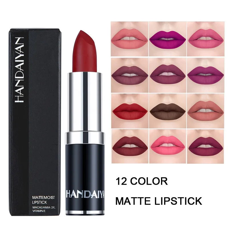 HANDAIYAN 12 Velvet Matte Lipstick Sexy Red Pink Lip Tint Non-stick