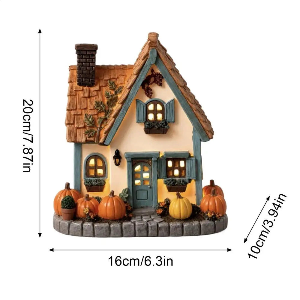 Pumpkin House Statue Decor Battery Powered Lighted Tabletop Centerpiece Festival Pumpkin House Statue for Home Apartment Office Zpaxo A China Mainland