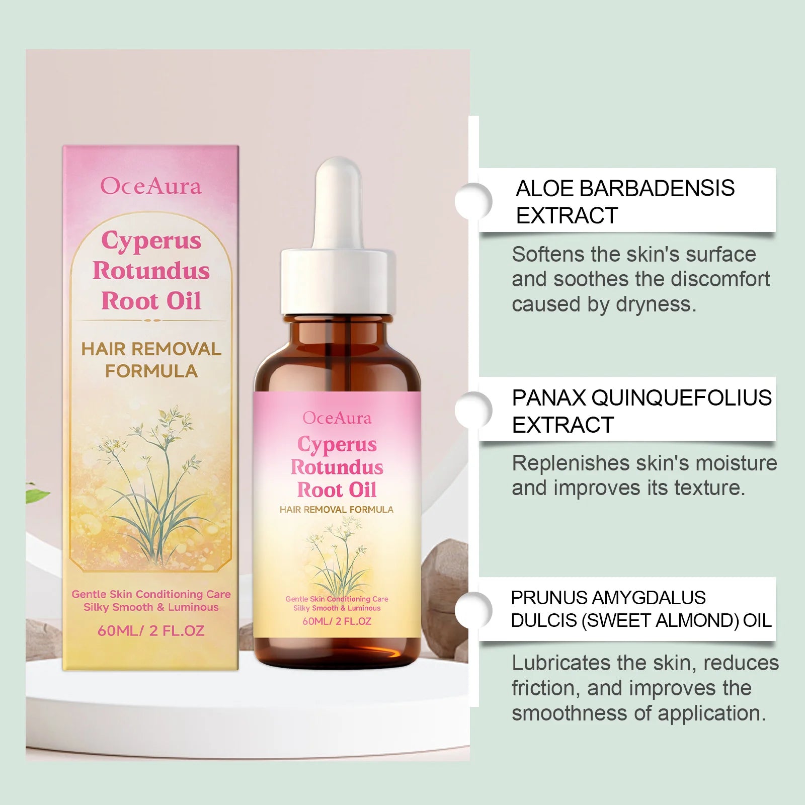 Cyperus Rotundus Root Oil for Hair Removal Smoothing Nourishing Body Skin Care Essential Oil Soothing Skin for Body Legs Arms Zpaxo