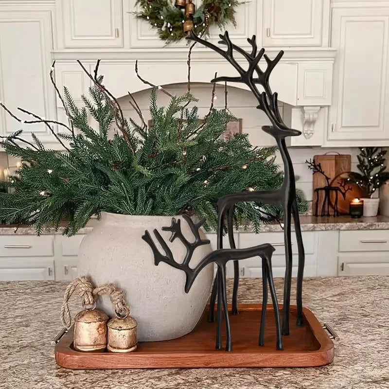1 Classic Elegant Black Deer Statue Letters Christmas Tree Topper