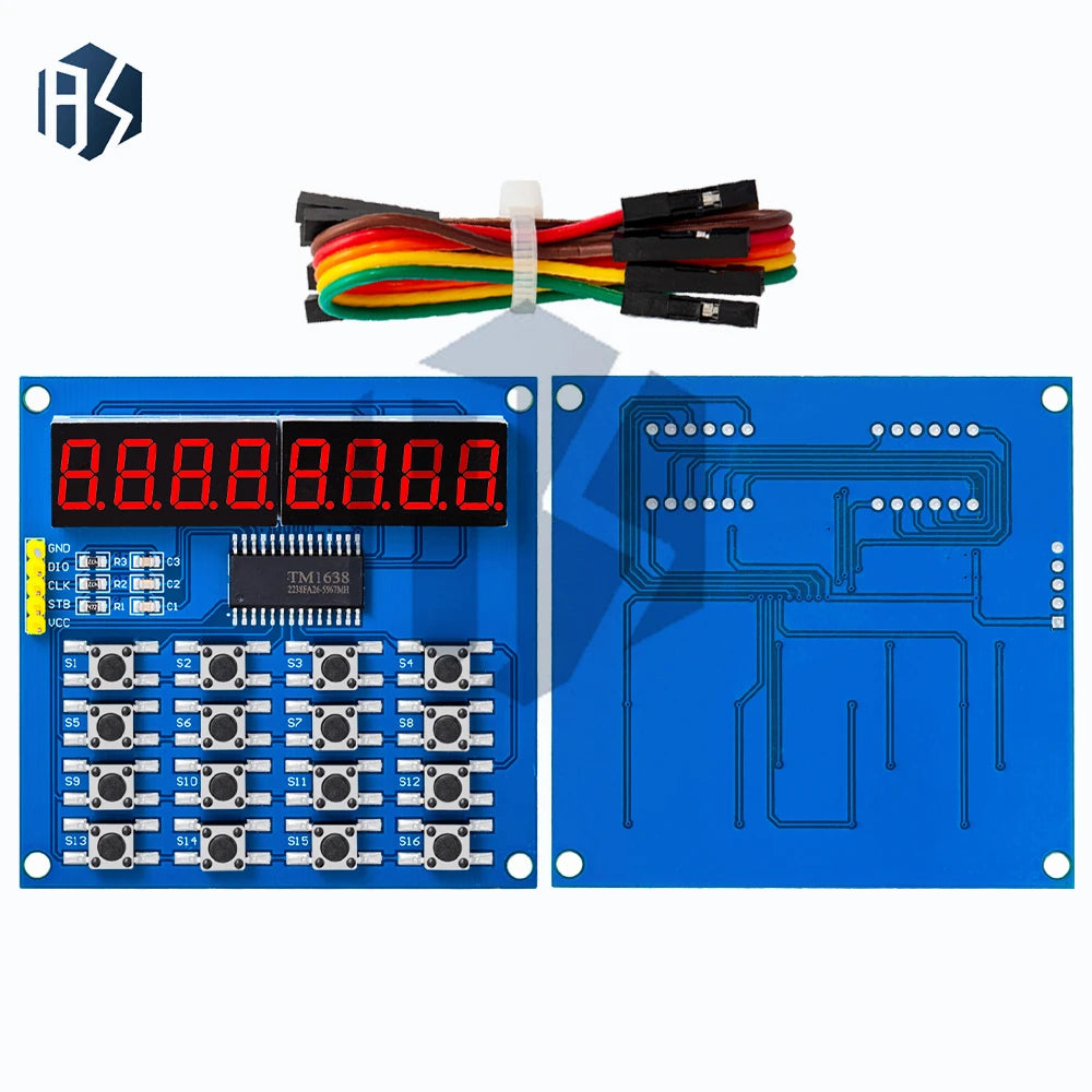 TM1638 Digital LED Display 8-Bit Tube Board 3-Wire 16 Keys 8 Bits Zpaxo