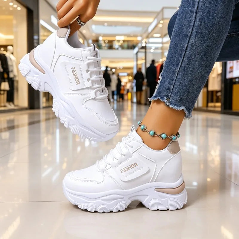 Women's Comfortable Thick Sole Heel Lace Sneakers Women Spring Autumn Zpaxo apricot 37