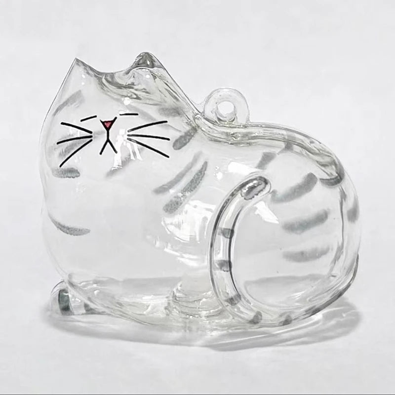 Memorial Keychain Cat Hair Storage Container Cute Cat Shaped Keyring Portable Handmade Key Chain DIY Keychains Accessories Zpaxo