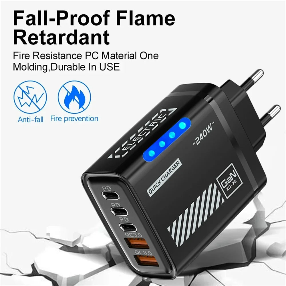240W 5-Port USB-C Fast Charger – iPhone, Samsung & iPad USB-C Multi-Port Charger Zpaxo