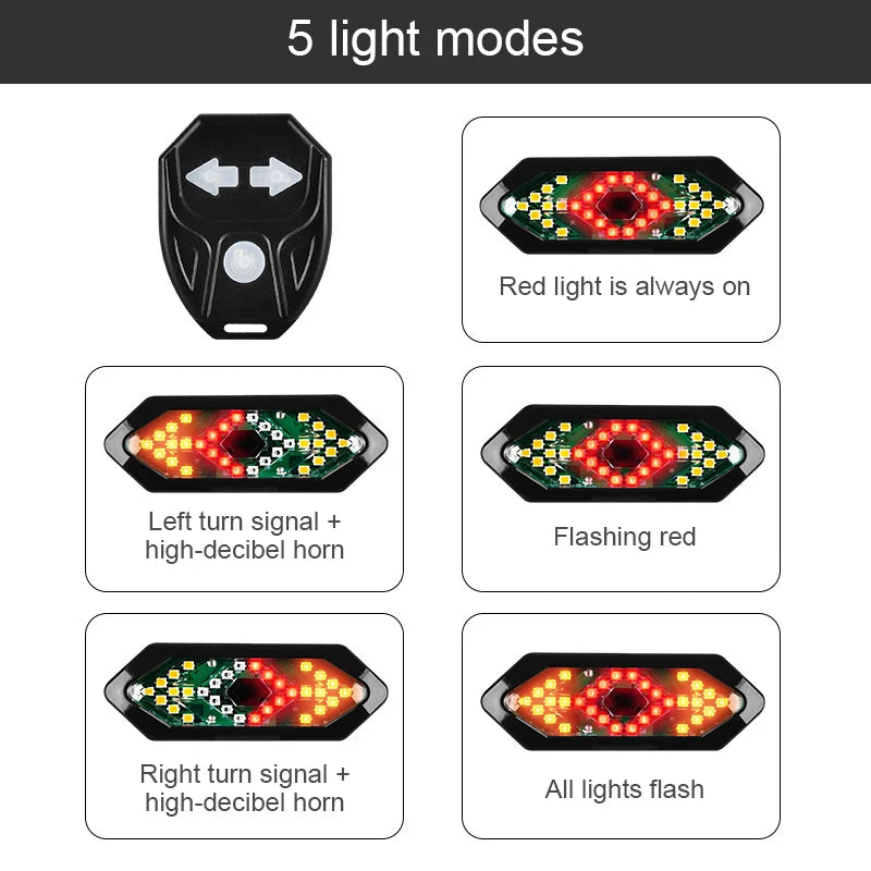 Wireless Remote Control USB Turn Signals Bicycle Tail Light Bike Rear Light MTB Road Taillight with Bike Horn Bike Accessories Zpaxo