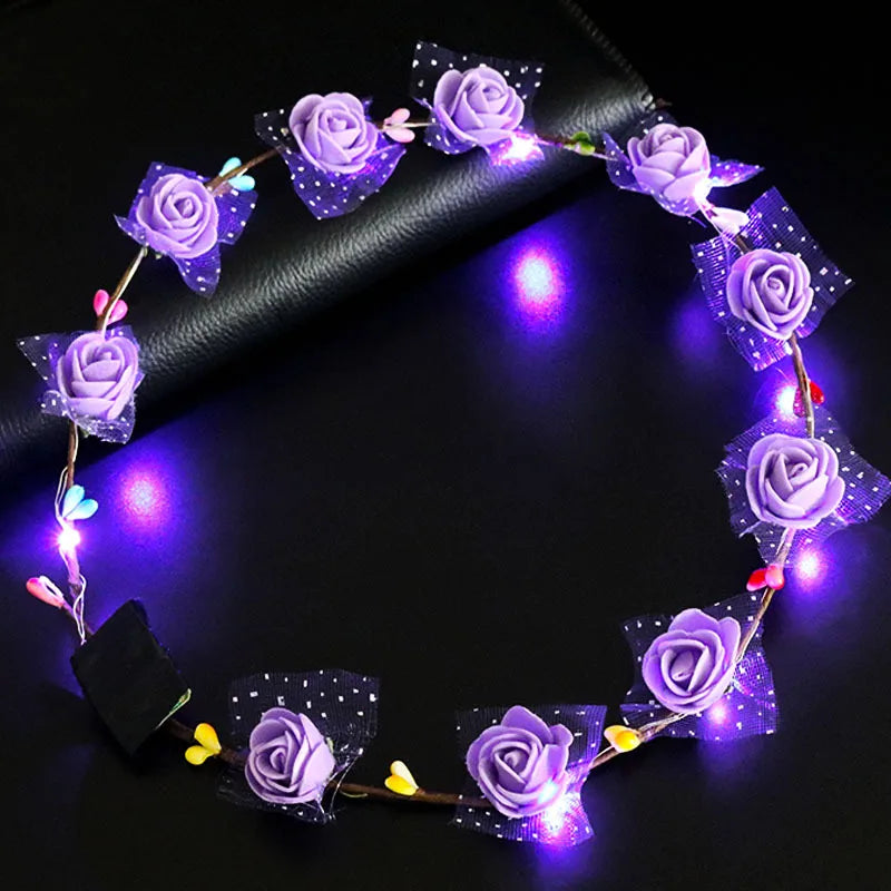 LED Flower Wreath Headband Multicolor Light Up Lighted Head Band Glow