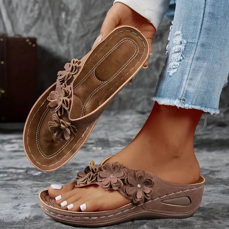 Women Slippers 2025 Slides Flowers Wedges Shoes Lightweight Platform Zpaxo Khaki 42