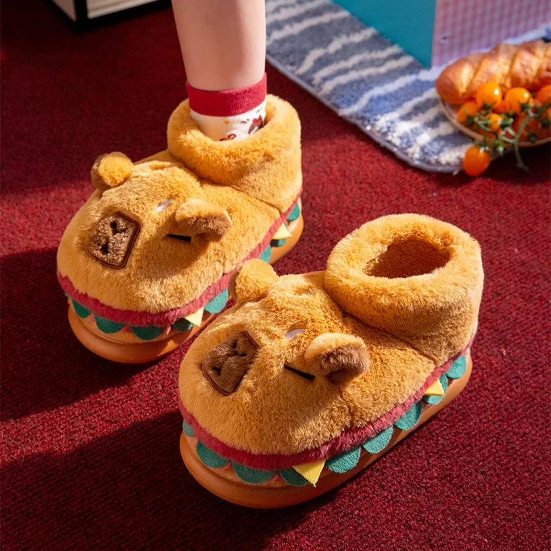 Cute Hamburger Fluffy Slippers Women Men High-top Winter Warm House