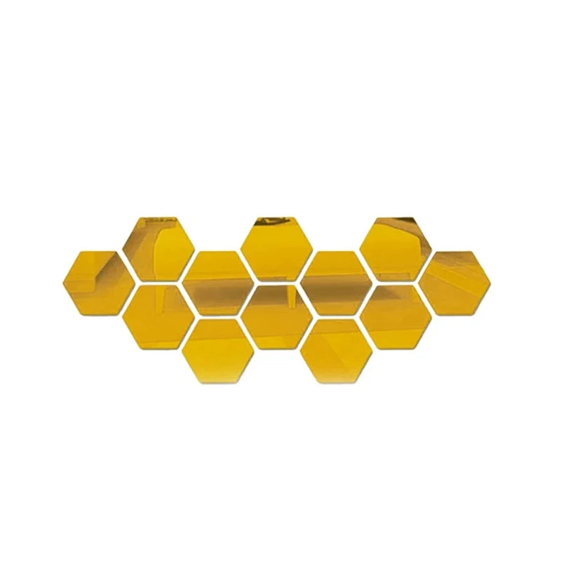 Lot Removable Geometric Mirror Wall Stickers Solid Hexagonal Shape