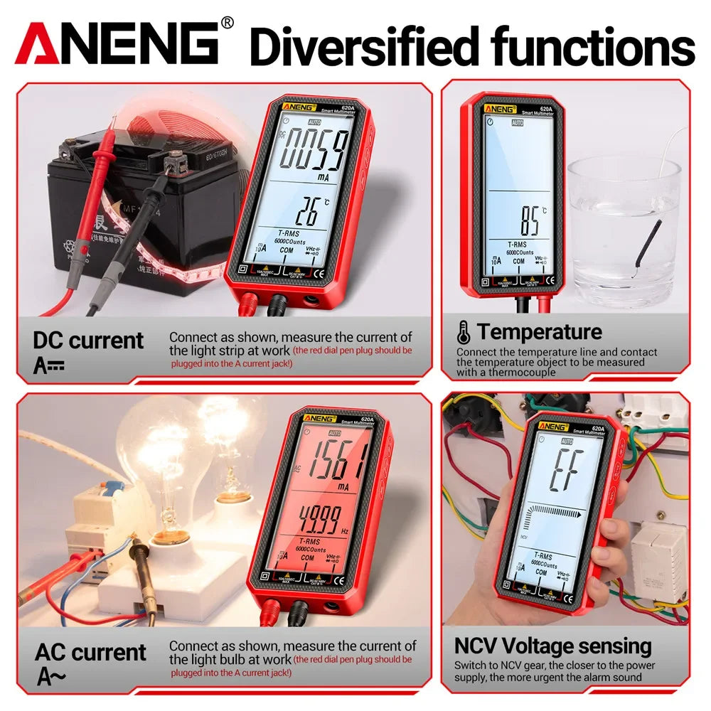AC DC Voltage Current Full Screen Multimeter ANENG 620A Professional