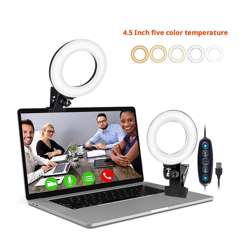 4-Inch Clip-On LED Ring Light – 5 Color Temps, USB Dimmable LED Ring Light Zpaxo