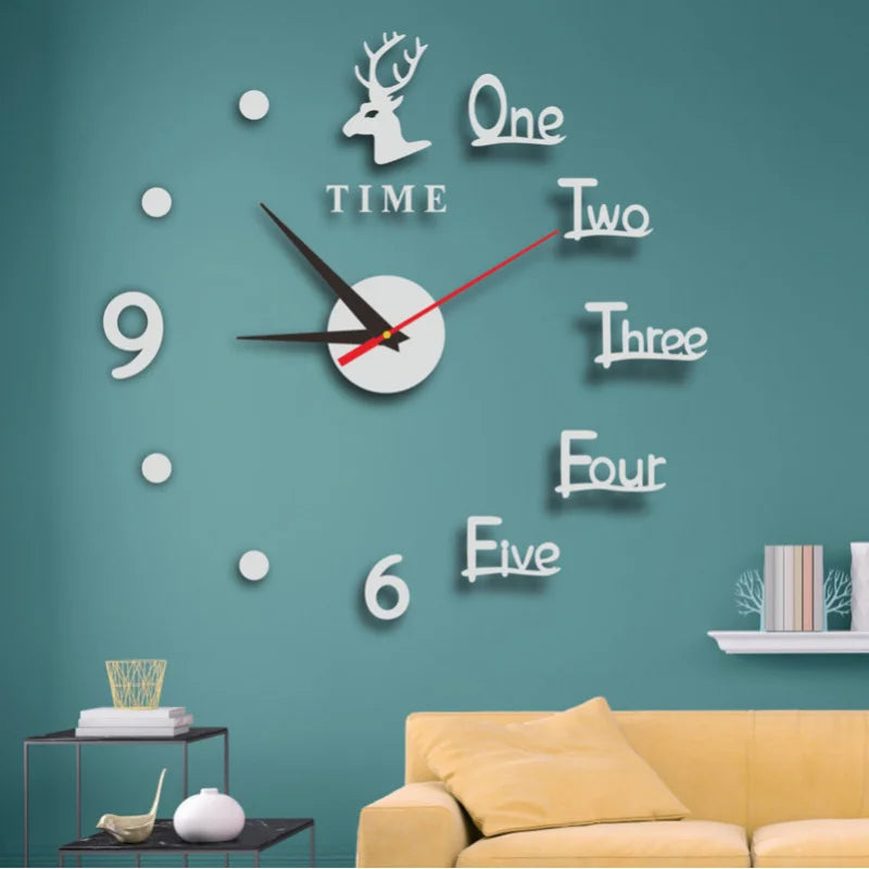 Scandinavian-style Deer Head DIY Wall Clock Minimalist Drill-free