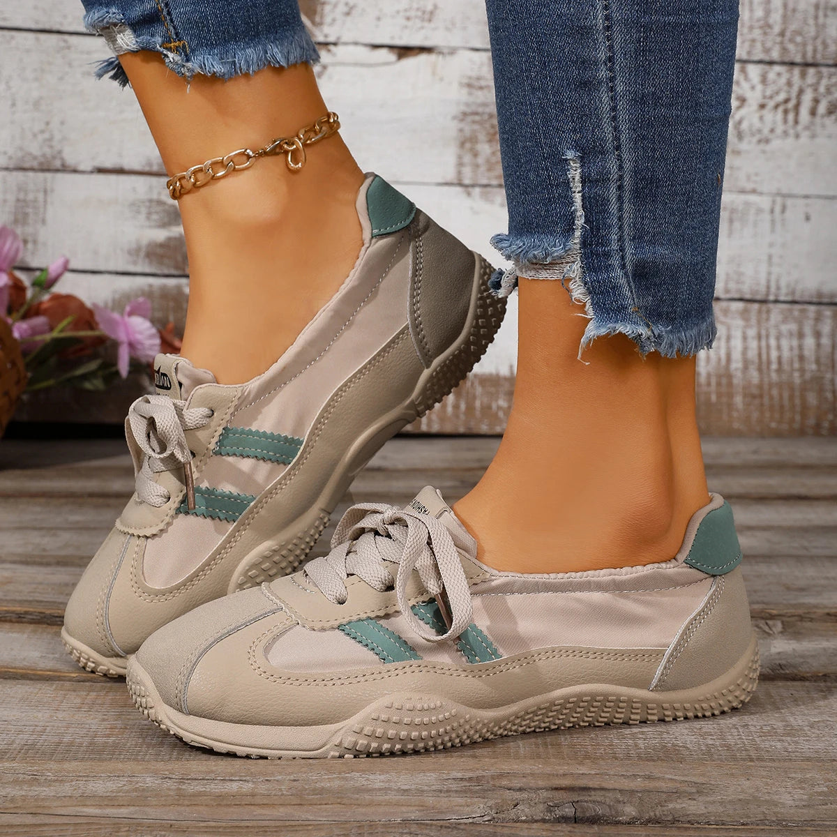 Women Sneakers Breathable Casual Women Shoes Spring Autumn Soft Bottom Shoes Anti-slip Wear-resistant Flat Bottom Sneakers Women Zpaxo Khaki 40