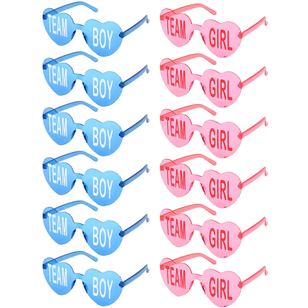 1/8/12Pcs Baby Gender Reveal Glasses Heart Shaped Team Boy Team Girl Sunglasses Baby Shower Decor Party Favors Zpaxo 6Pcs Blue 6Pcs Pink