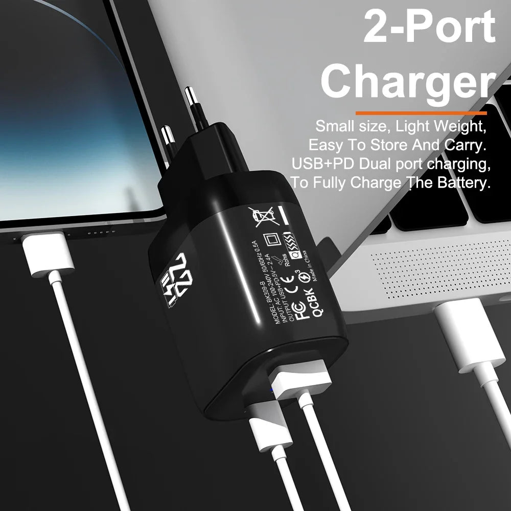 20W USB-C PD Fast Charger Dual Port Wall Adapter EU US Plug USB-C Wall Charger Zpaxo