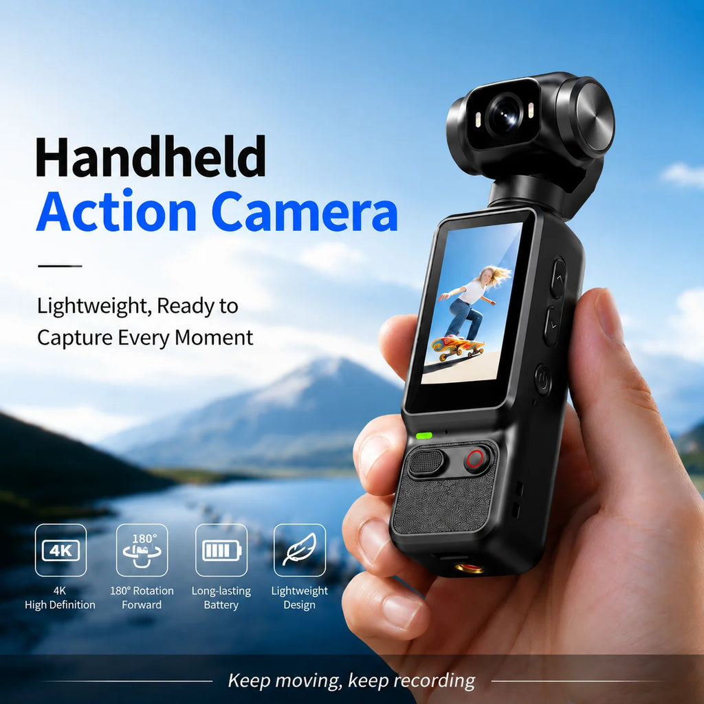 Handheld Action Camera 4K Pocket Vlogging 180 Rotating Screen Zpaxo