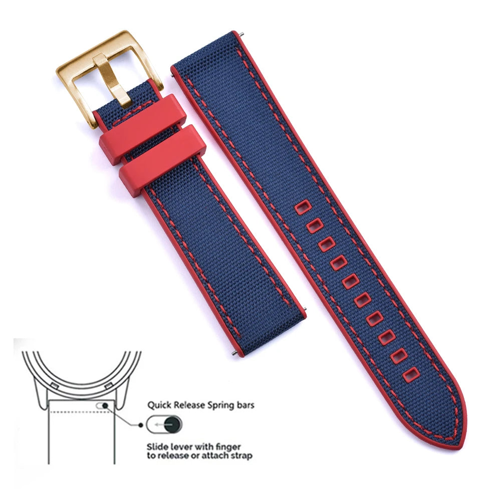 FKM Hybrid Rubber Nylon Watch Strap 20mm 22mm Quick Release