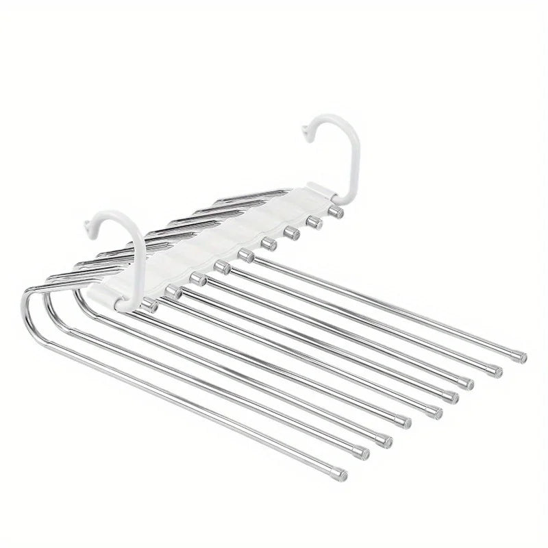 Stainless Steel Folding Pants Hanger – Multi-Layer Magic Clips & Retractable Space-Saving Organizer Zpaxo