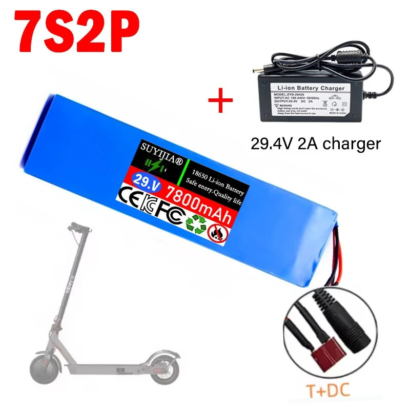 100% Original New Scooter Battery 7S2P 25.2V 7800mAh Lithium-ion Rechargeable Battery 18650 Battery Pack Lithium with Charger Zpaxo DC-T