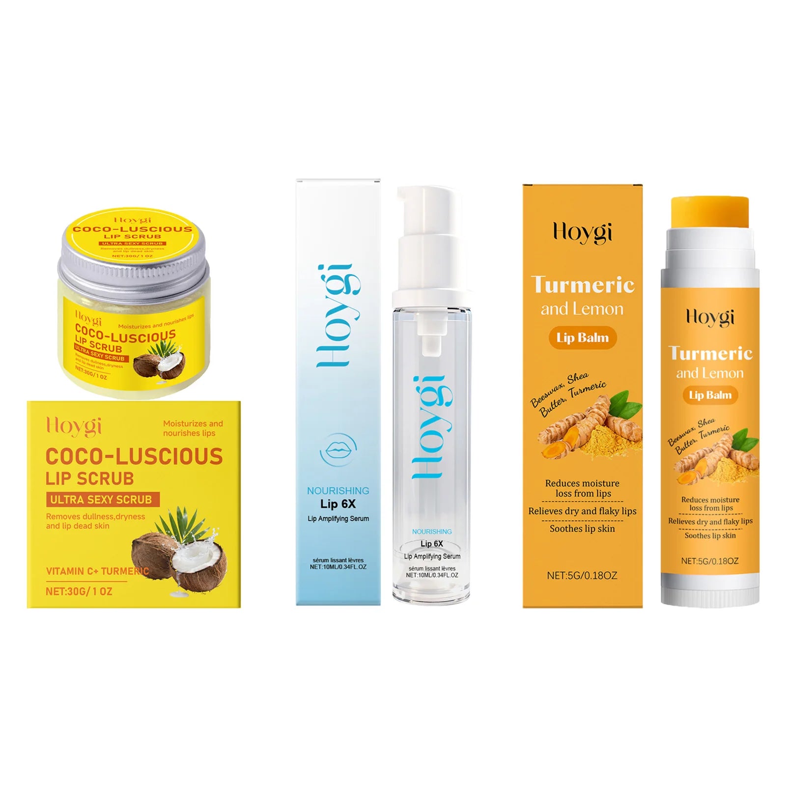 3-in-1 Lip Care Set Turmeric Nourishing Lip Balm Exfoliating Coconut Scrub & Hydrating Plumping Serum for Soft Smooth Lips Zpaxo 3 IN 1