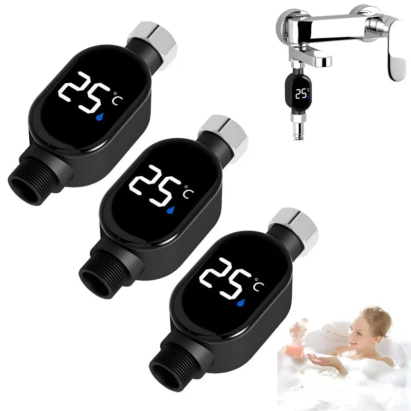 Black Bathroom Led Display 0℃~99℃ Home Water Shower Thermometer Water Accurate Temperature Measurement Meter Bathroom Zpaxo 3Pcs