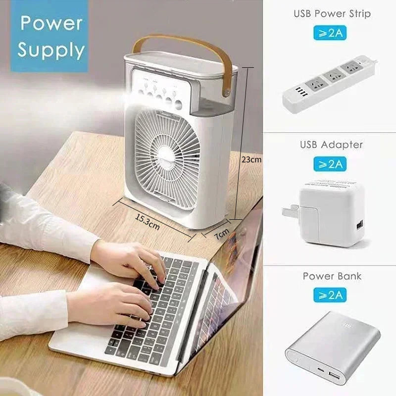 3 In 1 Portable Mini Air Cooler Fan LED Night Light Humidifier Desktop Air Conditioner Home Office Use Zpaxo