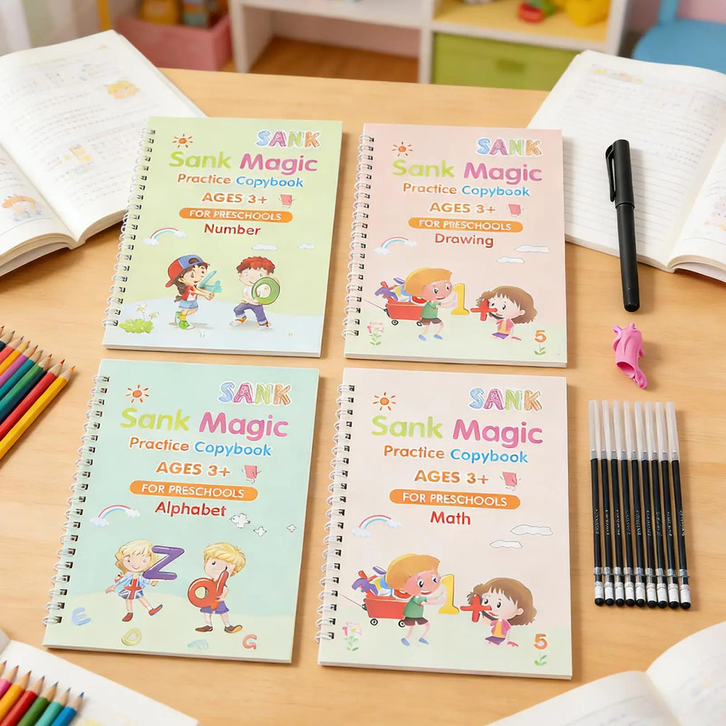Writing Practice For Kids 4 Pieces Grooved Alphabet Writing Book Reusable Kids Handwriting Workbook For Homeschool School Early Zpaxo