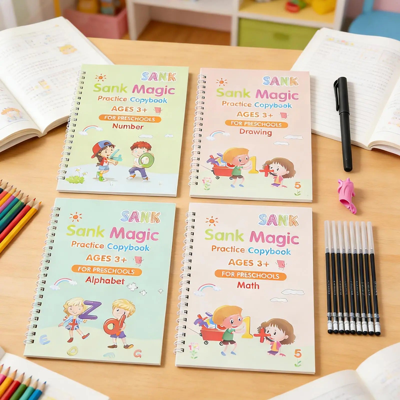 Writing Practice For Kids 4 Pieces Grooved Alphabet Writing Book Reusable Kids Handwriting Workbook For Homeschool School Early Zpaxo