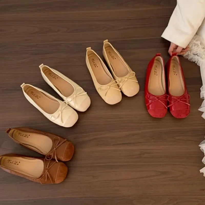 Bow Women Ballet Flats Shoes Casual Shallow Loafers Elegant Women's