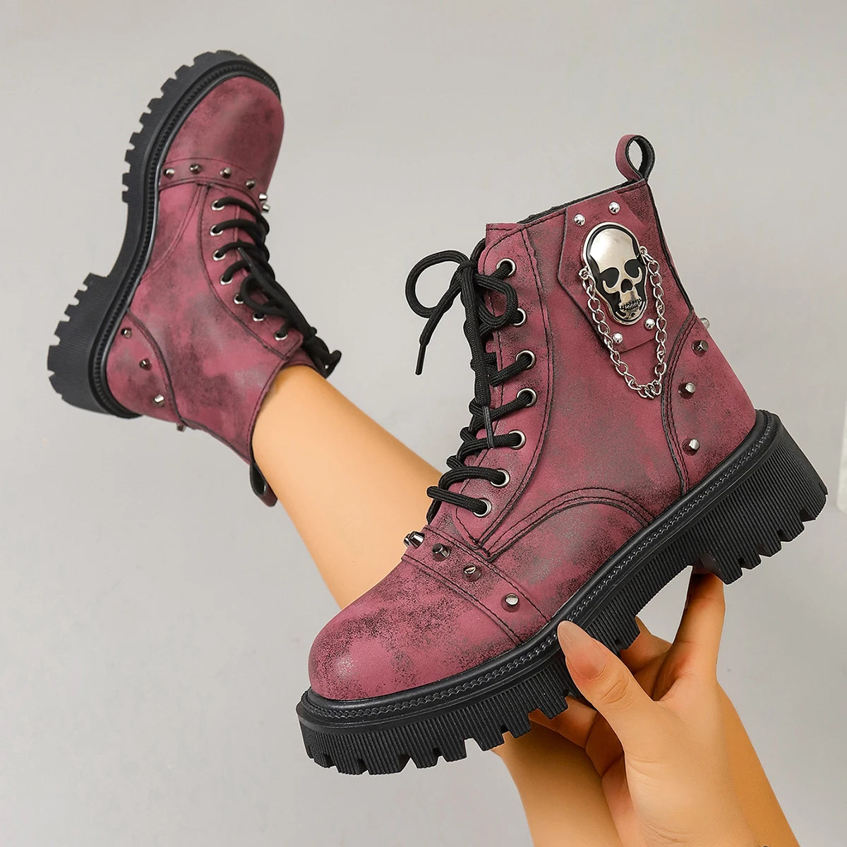 Women Punk Ankle Boots 2025 Metal Decoration Shoes Platform Casual Outdoor Shoes Women Buckle Designer Motorcycle Boots Women Zpaxo
