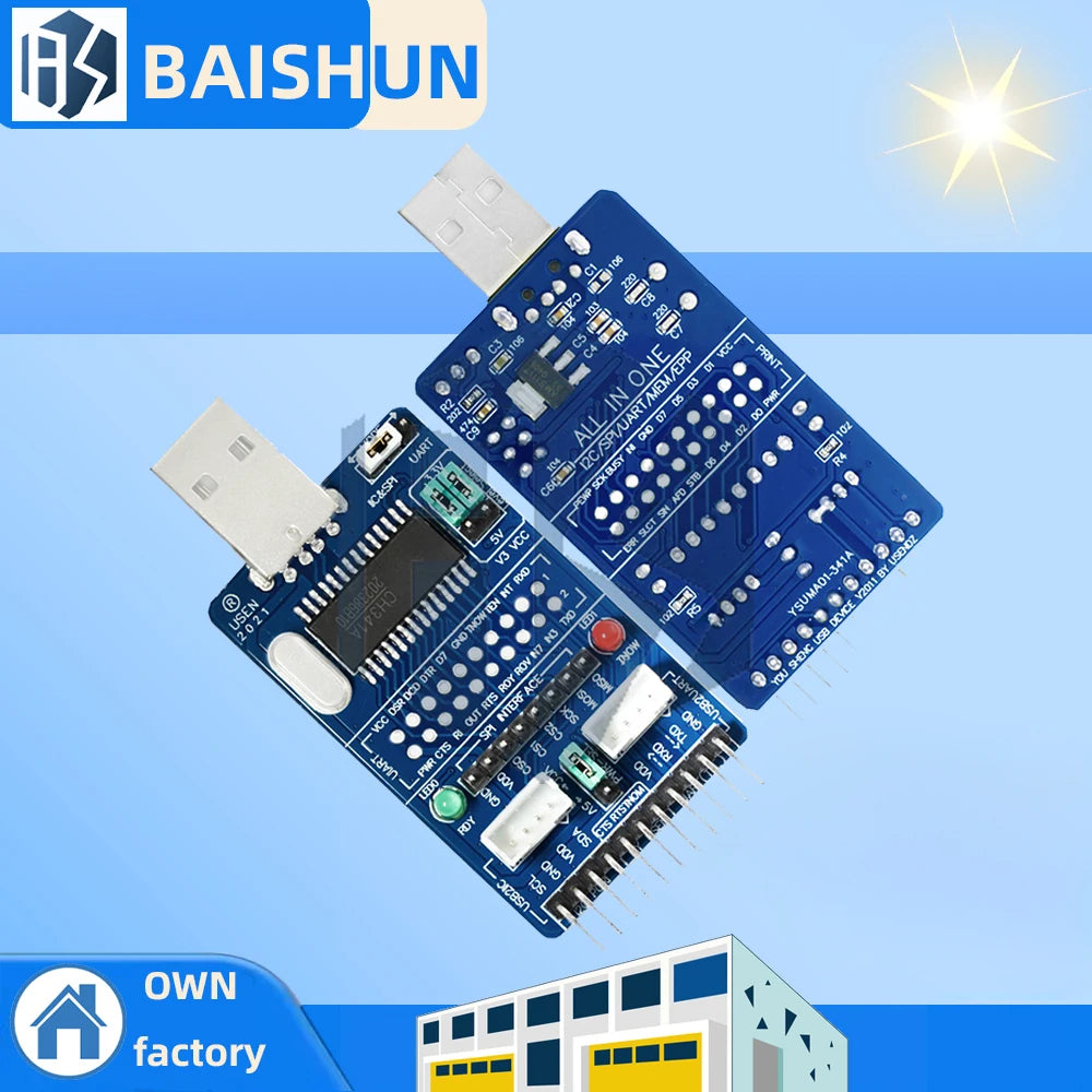 CH341A Multi-function Debug Module, All-in-One USB Converter Compatible with SPI I2C UART TTL ISP RS485 RS232 EPP MEM Zpaxo Default Title
