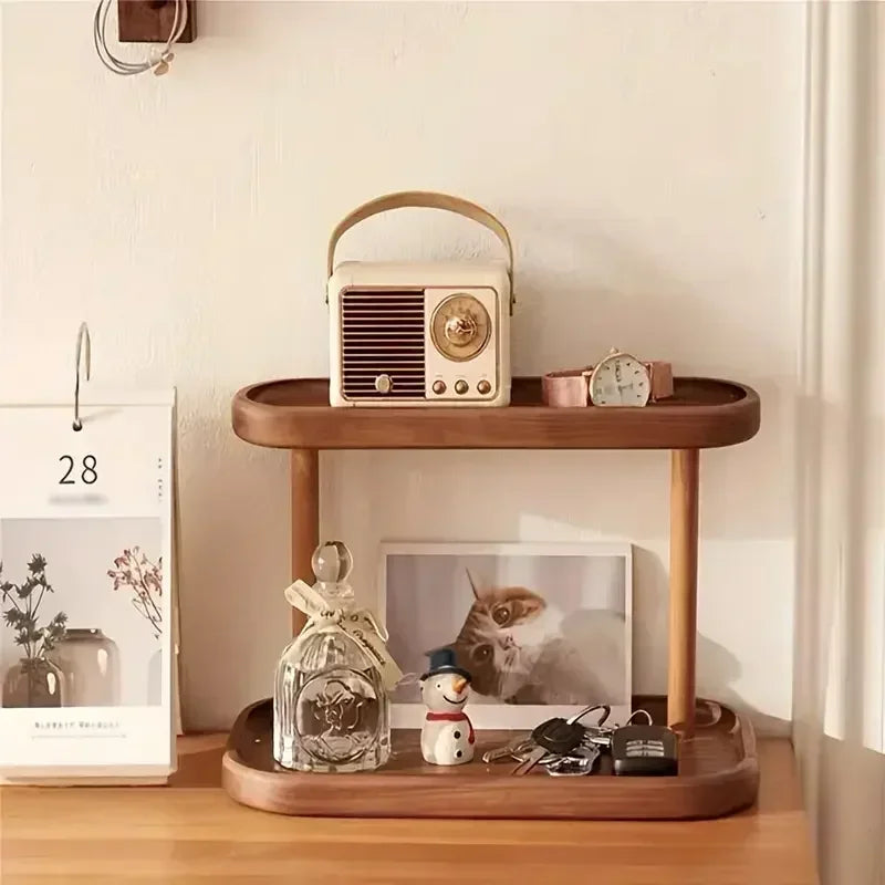 Hot Wooden Storage Shelf 2-Tiers Desktop Organizer Shelves Desk Display Rack Desktop Dressing Table Cosmetics Storage Rack YUZI Zpaxo
