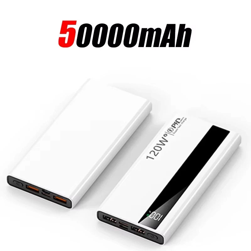 120W 500000mAh Power Bank High Capacity Super Fast Charging Power Bank Portable Battery Charger For Huawei iPhone Samsung Xiaomi Zpaxo White 50000mAh Above 100000mAh