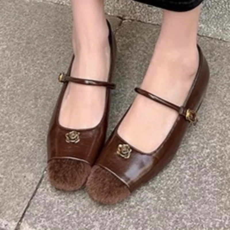 Women's Square Closed Toe Comfortable Heel Shoes 2026 Spring Autumn Zpaxo Brown 39