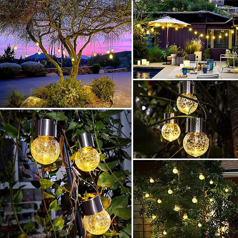Solar Hanging Lamps Outdoor Waterproof Crackled Glass Christmas Zpaxo