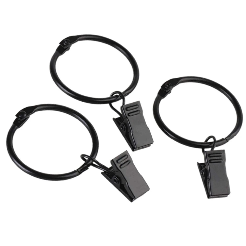 12Pcs Curtain Rings with Clips Metal Curtain Hooks Hangers Black Drapery Clips with Rings Curtain Accessories Zpaxo