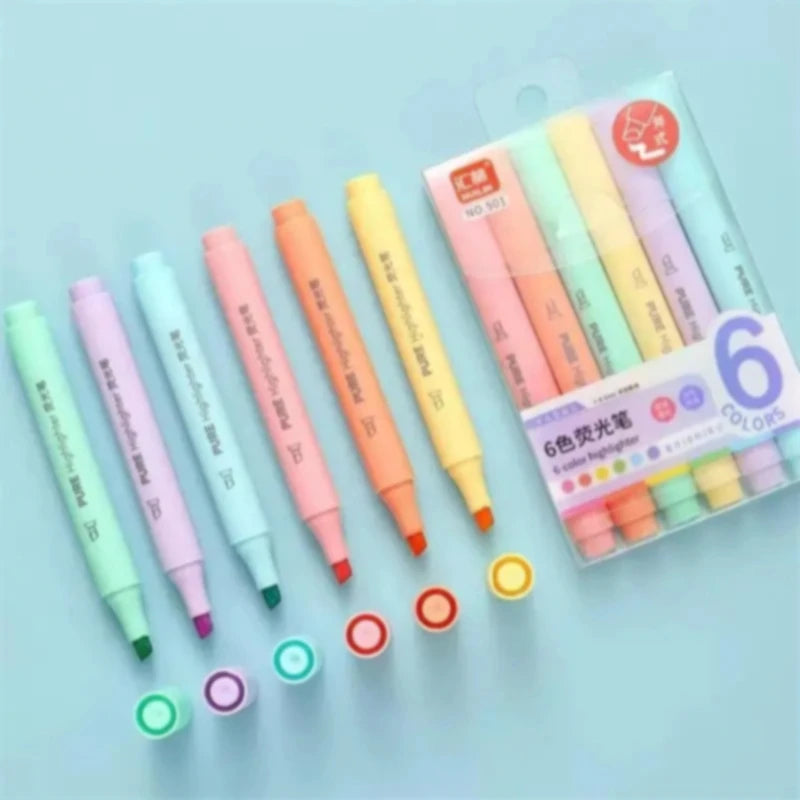 6 Pastel Macaron Highlighter Pen Marker Pens Fluorescent Drawing