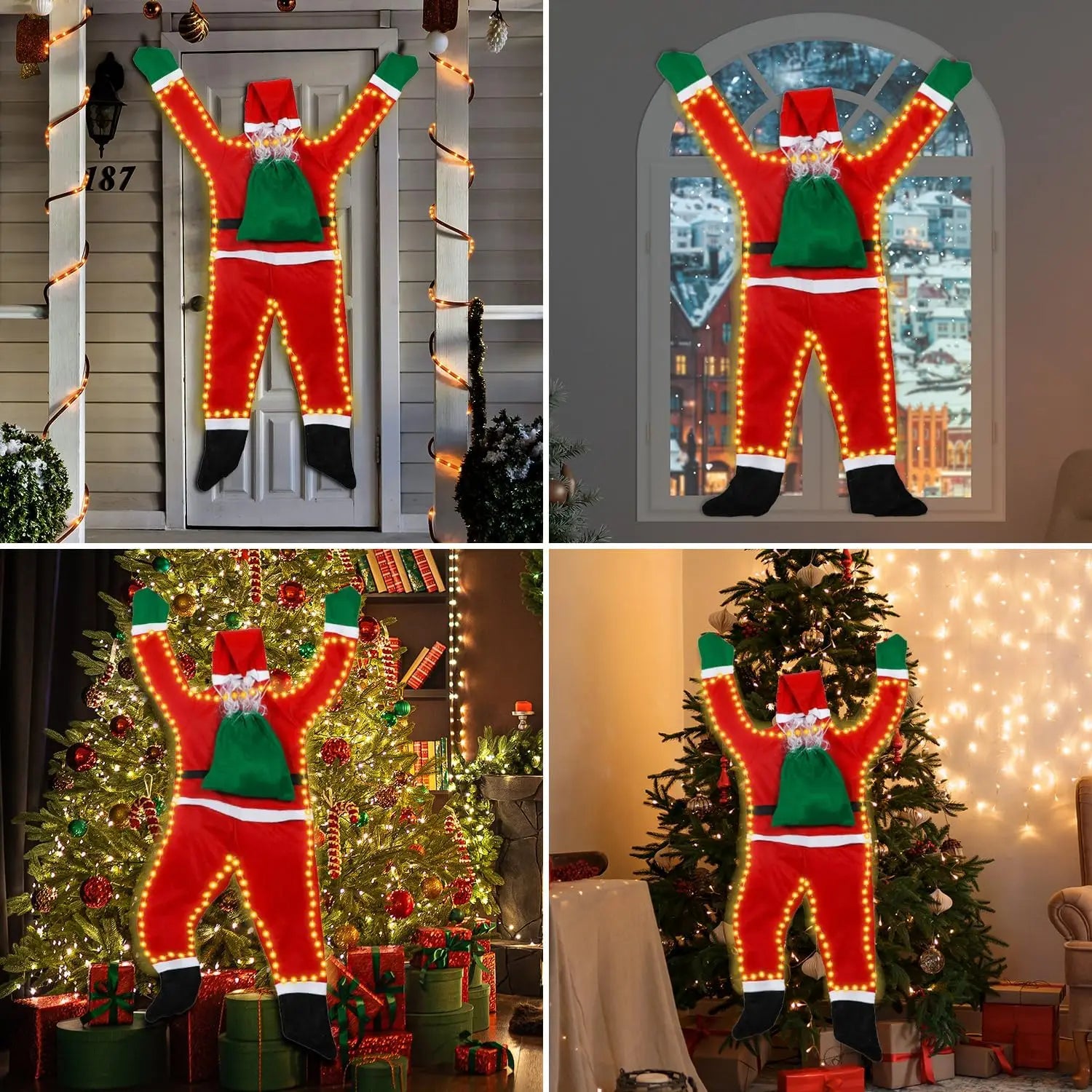 Hanging Santa Claus Outdoor Christmas Decorations Life Climbing Solar