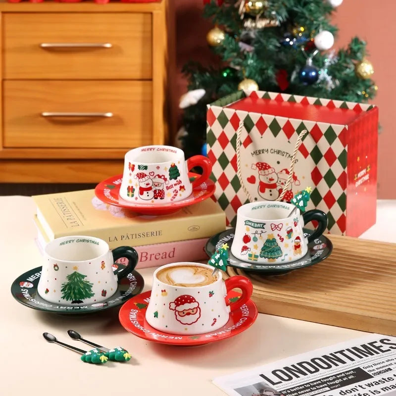 Santa Claus Ceramic Cup & Dish Set – Christmas Gift for Couples Ceramic Cup & Dish Set Zpaxo