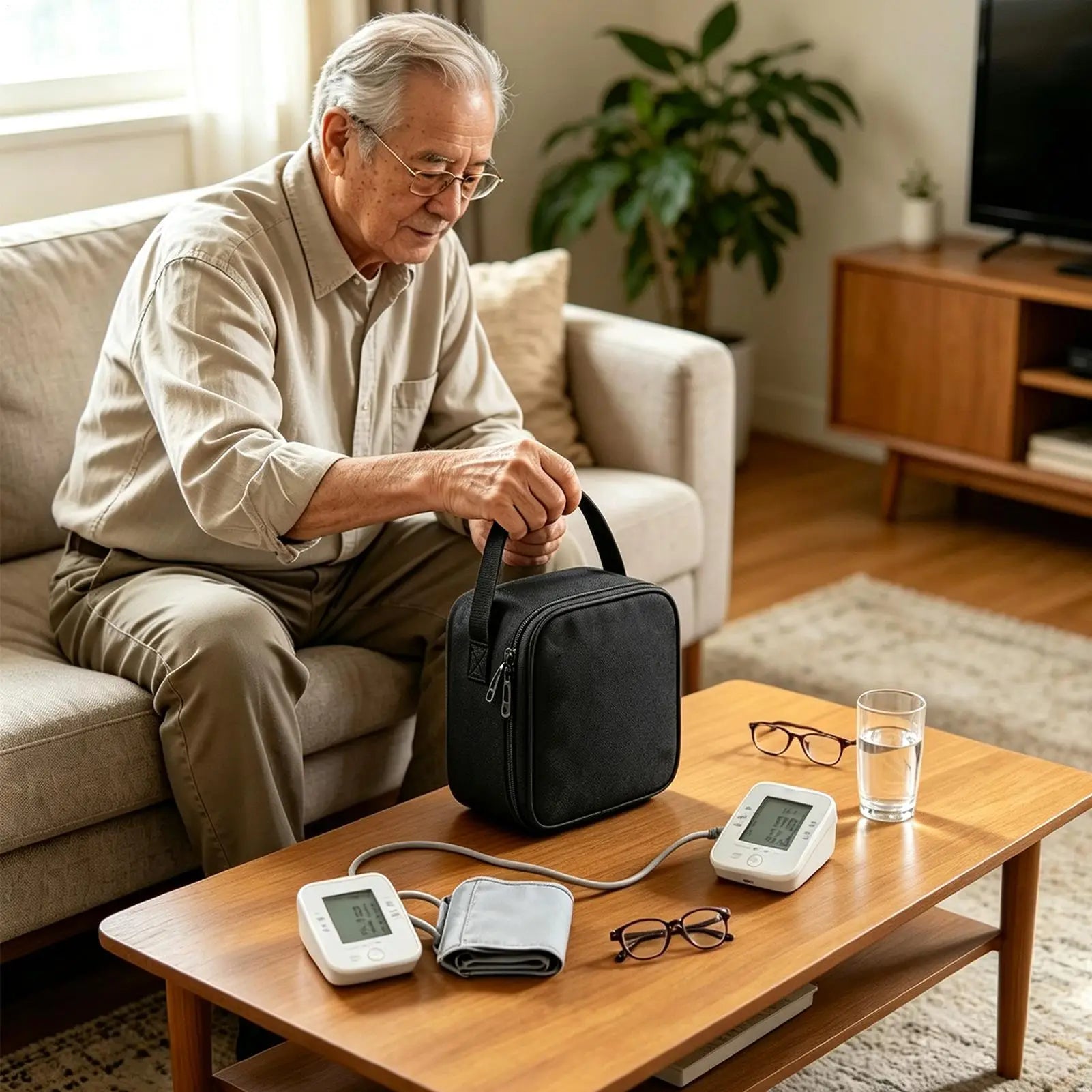 Blood Pressure Case Portable Storage Organizer Handle Cuff Bag Home