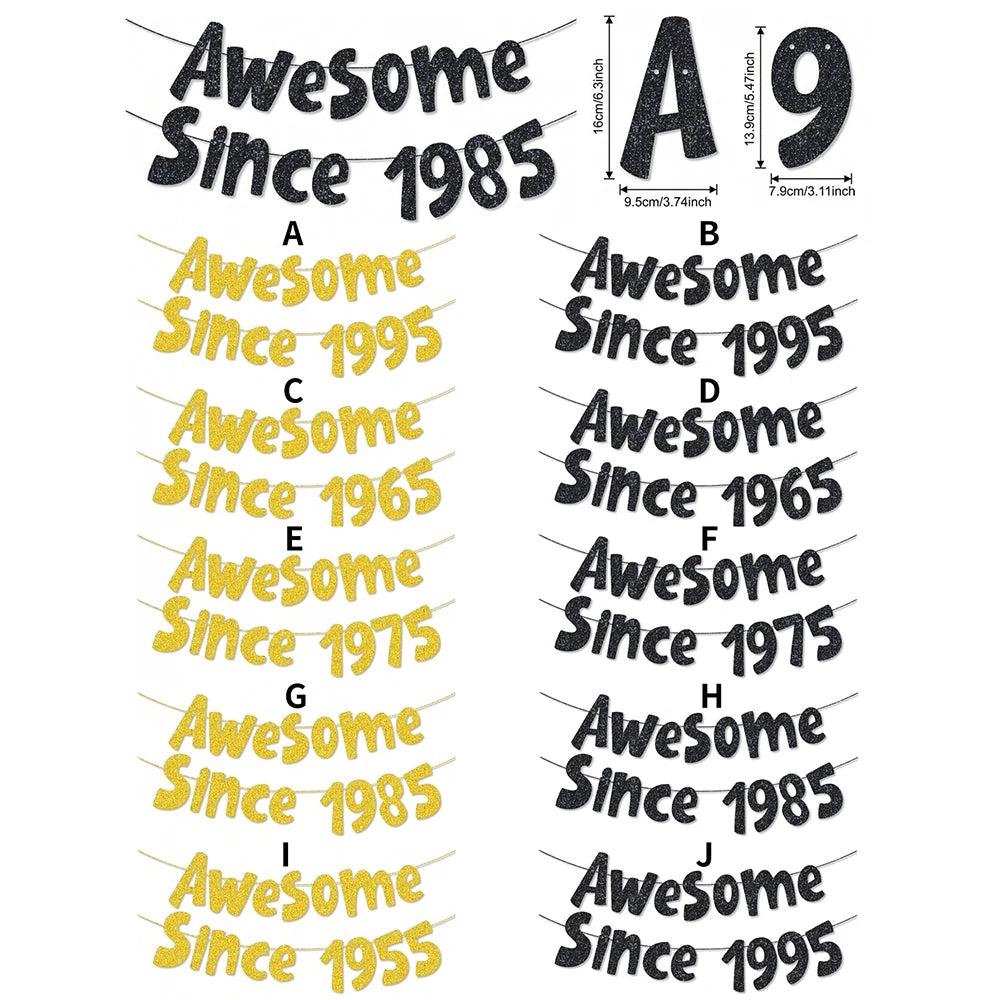 Awesome Since 1995/1985/1975/1965/1955 Banner Gold Black Glitter Banner Birthday Anniversary Party Favors Home Wall Decoration Zpaxo